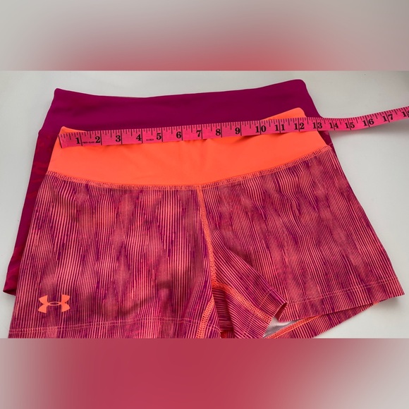 2 For 1 Under Armour MidRise HeatGear Compression Fitted Shorts Pink Orange Sz.S - Picture 5 of 7